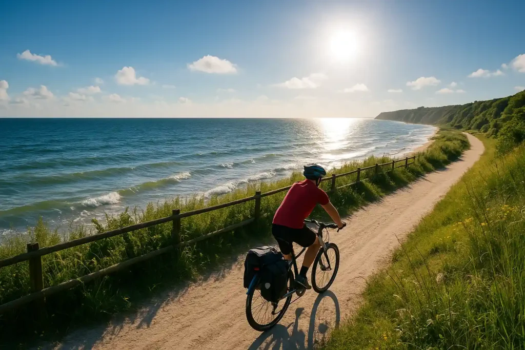 Radfahrer entlang der polnischen Ostseeküste